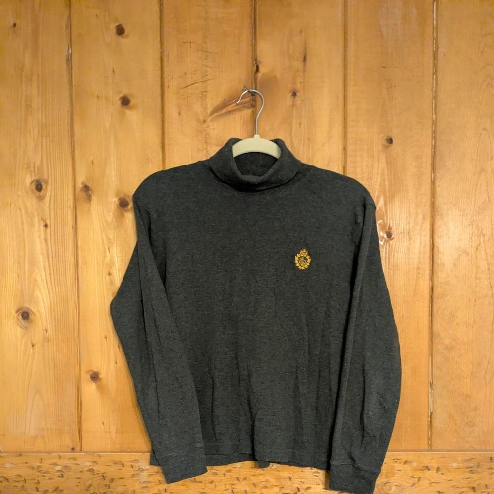 Ralph Lauren 100% cotton Acadamia Old Money grey turtleneck shirt Size M